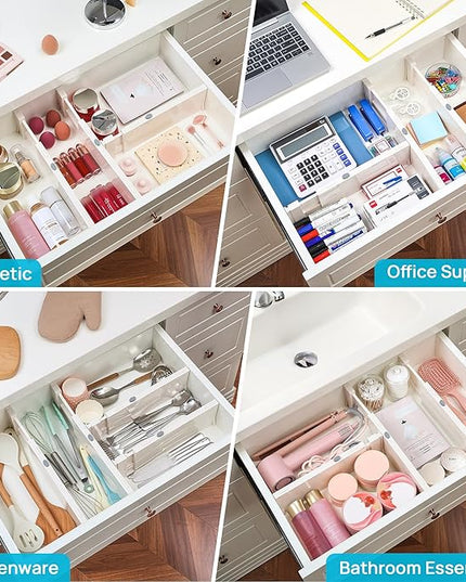 Vtopmart 16 Pack Drawer Dividers for Clothes, 4" High 11.3"-17" Adjustable Expandable Dresser Drawer Organizer, Plastic Drawers Separator for Dresser, Baby Clothes, Underwear, Kitchen & Office Storage