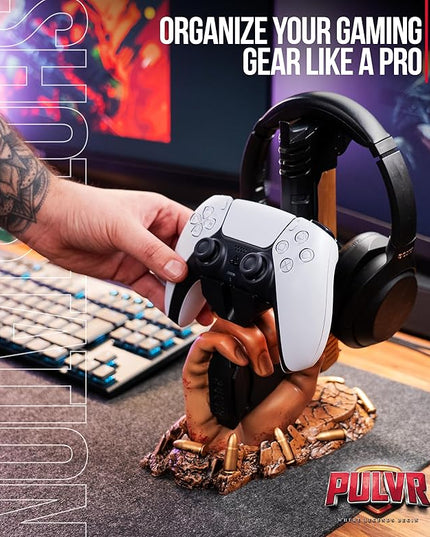 Exclusive Gaming Controller Holder & Headset stand figure for GTA VI and Call of Duty and Fortnite Gaming Room Decor | Staff Room accessories For PC PlayStation & Xbox | Shooter Decor | Present For Gamers Adults Kids Accessories