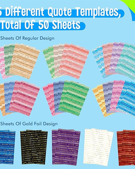2398PCS Quote Stickers, Gold Foil Word Phrase Stickers for Junk Journal, Pre-Cut Motivational Inspirational Small Talk Labels for Scrapbook, DIY Craft Card Making (50 Sheets)
