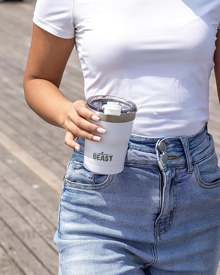 Beast 10 oz Tumbler Stainless Steel Vacuum Insulated Coffee Ice Cup Double Wall Travel Flask (Arctic White)