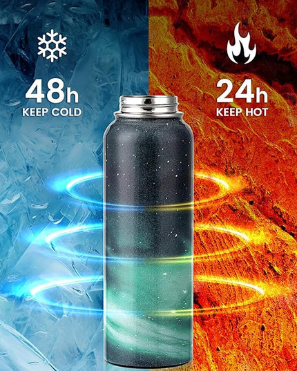 40oz Insulated Water Bottle, Triple Wall Vacuum Stainless Steel Water Bottles - Keeps Cold 48H, Reusable Metal water flask Jug for Gym, Sports, Camping, Hiking,Travel, Aurora-Green