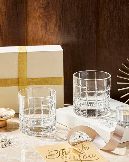 LEMONSODA High-end Double Rock Old Fashioned Whiskey Glasses - Set of 12 Cocktail Glasses for Scotch, Whiskey, Bourbon - For Gifts, Parties, Cocktails (12 fl. oz.) (Checkered) [2068]