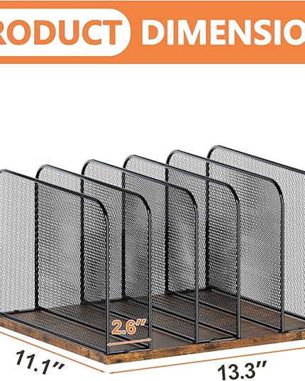 Piskyet Vertical Desk File Organizer, 5-Section Vertical File Folder Holder Stand,Metal Mail Paper Chromebook Organizer for Teacher Desk Office Classroom Desktop Organization