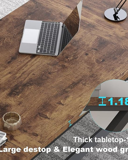 LVB 78.7" Computer Desk, Industrial Extra Long Wood Home Office Desk, Large Rustic Modern Metal Workstation Pc Study Writing table, Dual monitor Double Work Executive Desk for Two Person, Rustic Brown