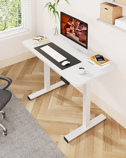 One-Piece Standing Desk 47 x 24 Inches, Small Adjustable Height Desk, Electric Sit Stand Desks Home Office Computer Workstation, White