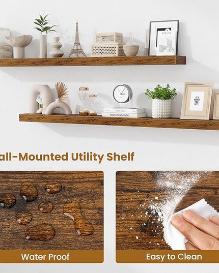 Fun Memories 55 Inch Floating Shelves Bedroom, Large Extra Floating Shelf Set of 2 with Invisible Brackets, Rustic Brown