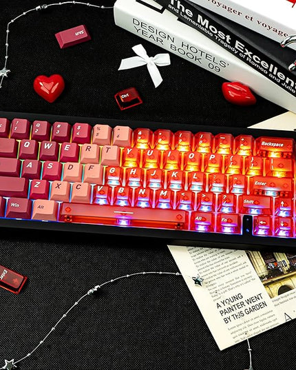 PBT/PC Material Keycaps 160 Keys, Gradient Red Clear keycaps, Cherry Profile Key caps Red Crystal keycap Set, Custom Key caps Compatible with 60%/65%/75% Mechanical Keyboards