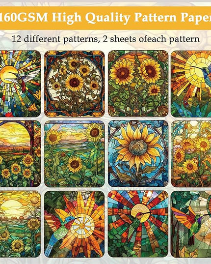 Scrapbook Paper,24 Sheets 6"x 6" Decorative Papers,Single-Sided Vivid Origami Decoupage Paper for Card Making,DIY Album, Hand Account & Travel Diary Craft Projects,Glass Sunflower