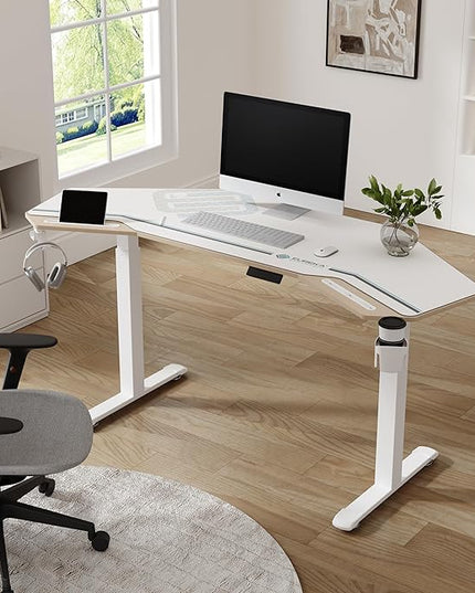 EUREKA ERGONOMIC Standing Desk, 72" Electric Adjustable Height Desk,Wing Shaped Computer Desk Large Music Studio Table, Dual Motor&Slot, Maple
