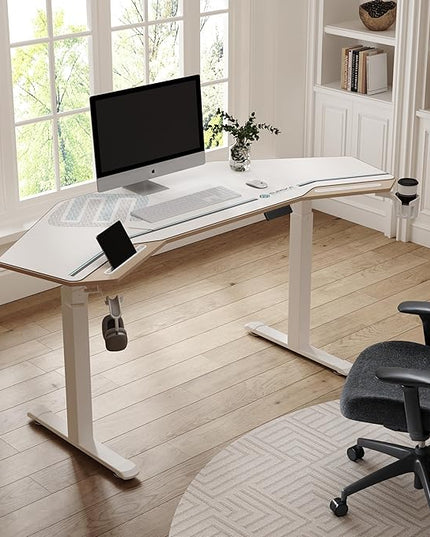 EUREKA ERGONOMIC Standing Desk, 72" Electric Adjustable Height Desk,Wing Shaped Computer Desk Large Music Studio Table, Dual Motor&Slot, Maple