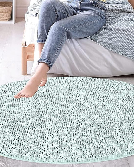 MAYSHINE Round Area Rug Set for Bathroom | Soft Plush Chenille Bath Mat, Water Absorbent Non-Slip Bathroom Rug | Washable Shag Carpet for Shower, Bedroom, or Home Décor | 36"x36" (Round) | Spa Blue