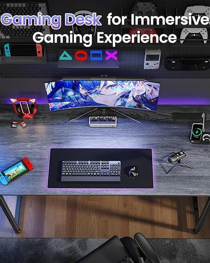 PRAISUN 47 X 20 Inch Office Computer Desk with Power Outlets and USB-C Port, Larger Gaming Desk, for Home Office, Study, Bedroom, Writing Work from Home Table, Metal Frame, Grey