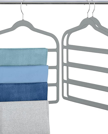 Velvet Pants Clothes Hanger Space Saving Non Slip Pants Shorts Hanger, Myfolrena Jeans Slack Trousers Hangers Multiple Velvet Hanger Closet Storage and Organization for Jeans,Scarf,Tie(Grey, 3)