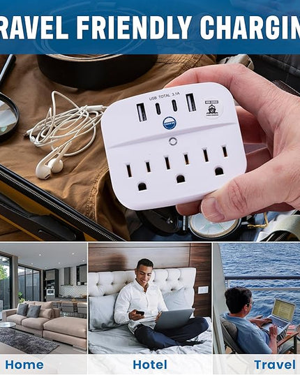 Cruise Approved Power Strip Foldable, Non Surge Protector Travel Power Strip, 2 USB-C, 2 USB, 3 AC Outlet Plugs - Cruise Essentials for Carnival, Celebrity, Princess & Major Lines in 2026 & 2027