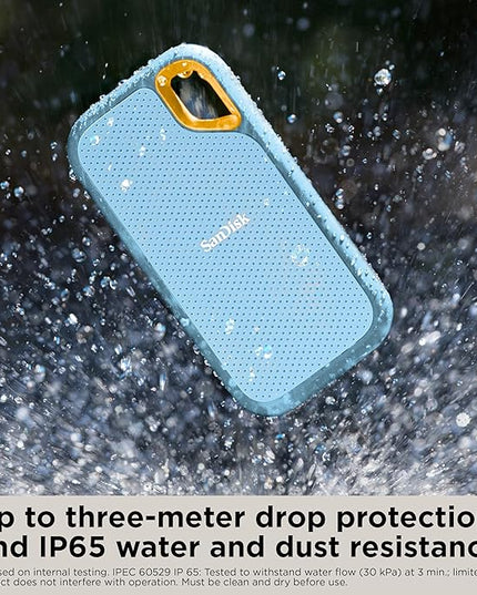 SanDisk 4TB Extreme Portable SSD - Up to 1050MB/s, USB-C, USB 3.2 Gen 2, IP65 Water and dust Resistance, Updated Firmware, Sky Blue - External Solid State Drive - SDSSDE61-4T00-G25B