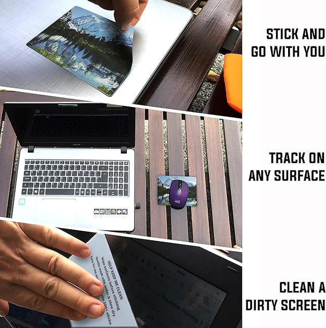 Mouse Pad Adhesive Bottom - Sticks to Any Surface - Portable - Webcam Covers and Screen Cleaner Included (Mountain)
