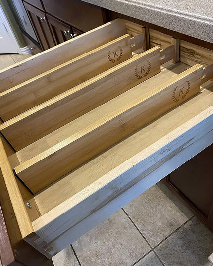 Bamboo Drawer Dividers Organizers 18-21.75 IN - Kitchen Drawer Organizer with Spring Loaded, Expandable Drawer Organization Separators for Kitchen, Bathroom - Pack of 4