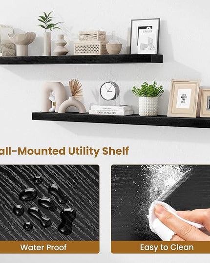Fun Memories Floating Shelves 48 Inch, Extra Large Wood Shelf Set of 2, Hanging Wall Shelves for Bathroom, Living Room, Kitchen, Bedroom, Black