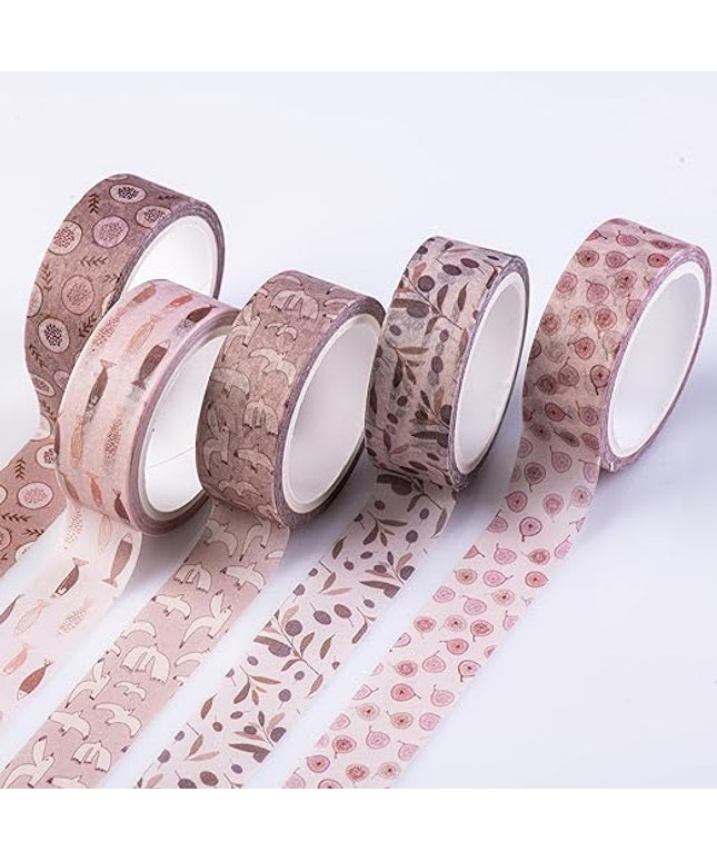 DIVERSEBEE Pastel Washi Tape Set, 5 Rolls Decorative Scrapbook Tape, Cute Craft Tape, Scrapbooking Bullet Journal Supplies, Bible Journaling, Planner Accessories, Gift Wrap Tape (Nature)