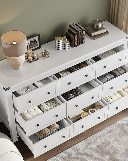 BORNOON 9-Drawer Dresser, Modern Wooden Storage Chest of Drawers, Dresser TV Stand, Wood Drawer Organizer with Metal Handles for Bedroom, Living Room, Hallway