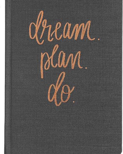 Sweet Water Decor Dream Plan Do Motivational Journal - Grey Fabric Journal with Rose Gold Details and Ribbon Bookmark - Motivational Notebook Inspirational Lined Journal for Work and School