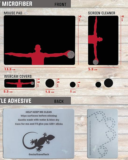 Mouse Pad Adhesive Bottom - Sticks to Any Surface - Portable - Webcam Covers and Screen Cleaner Included (Basketball)