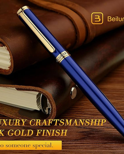 BEILUNER Blue Fountain Pen,Stunning Luxury Pens with 24K Gold Finish, Gorgeous 24K Gilded Nib(Fine), Trustworthy Pen Gift for Men&Women -Ink Converter-Elegant, Graduation,Nice Pen for Writing