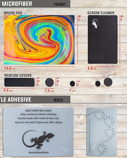 Mouse Pad Adhesive Bottom - Sticks to Any Surface - Portable - Webcam Covers and Screen Cleaner Included (Color Swirl)
