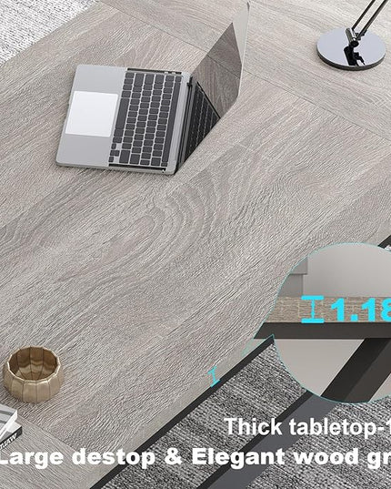 LVB Modern Long Office Desk, Large Wood Metal Computer Desk, Industrial Double Workstation Desk for Two People, Rustic PC Executive Work Study Writing Computer Table for Home, Light Grey Oak, 78.7 in