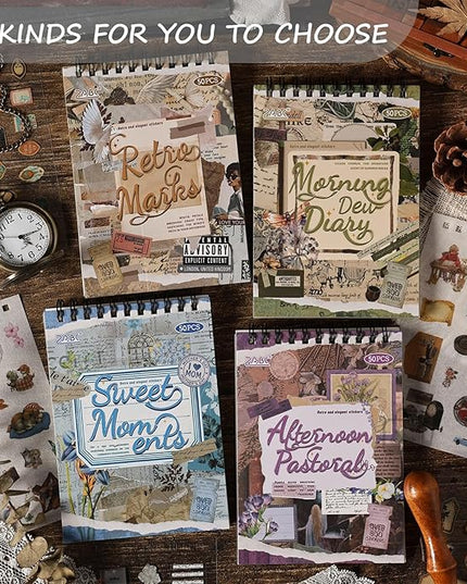 SIBLYMONA Vintage Stickers Pack, 50 Sheets Over 500 Pcs Art Stickers for Journaling, Scrapbooking Supplies and Junk Journal Bullet Journal Deco & Collage Kit Planner Accessories (Flower)