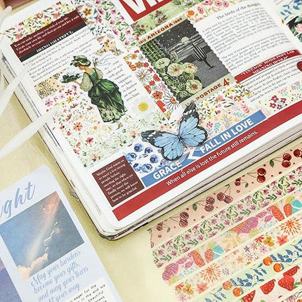 YUBX Flowers Washi Tape Set 60 Rolls Floral Patterns Decorative Skinny Blooms Masking Tapes for Arts, DIY Crafts, Journals, Planners, Scrapbook, Wrapping (Summer)