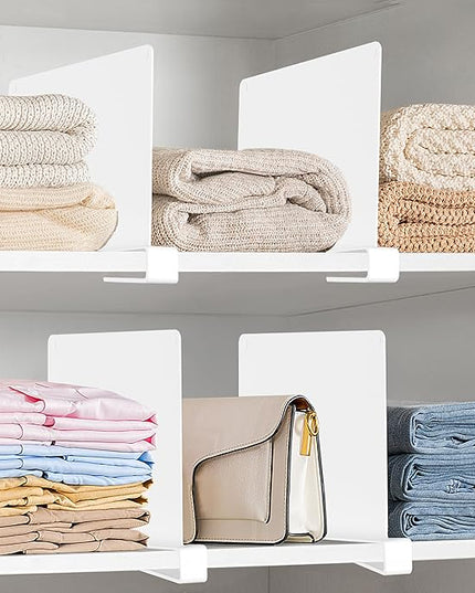 HBlife 6 Pcs White Acrylic Shelf Dividers, Vertical Purse Organizer for Closet Perfect for Sweater, Shirts, Handbags in Bedroom and Kitchen, Closet Separators for Organization Cabinet
