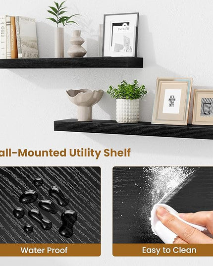 Fun Memories Bathroom Shelves 32 Inch Long Set of 2, Floating Shelves for Wall with Invisible Brackets, for Bedroom, Living Room, Kitchen, Black