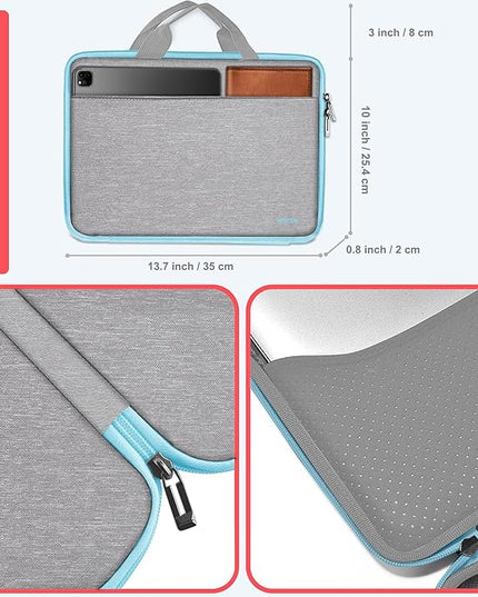 Hseok Laptop Case 13.3-14 inch Briefcase Handbag, Water-Resistant and Shockproof Computer Sleeve Compatible with MacBook Pro 14", Mac Air/Pro 13.3" and 13"-14" Notebooks Chromebooks,Light Gray-Blue
