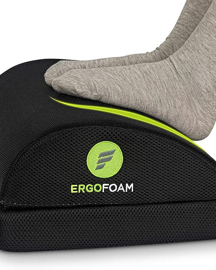ErgoFoam Adjustable Foot Rest for Added Height - Mesh Orthopedic Teardrop Design - Large Premium Under Desk Foot Rest - Most Comfortable for Lumbar, Back, Knee Pain (Black)