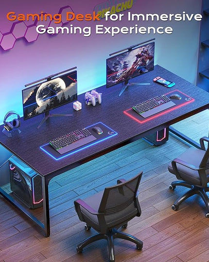 PRAISUN 70.8 X 29.5 Inch Computer Desk with Deeper Desktop, Gaming Office Writing Work Desk for Home Office, Study, Bedroom, Work from Home, Metal Frame, Black