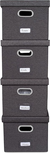 Internet's Best Collapsible File Storage Organizer with Lid - Decorative Linen Filing & Storage Office Box – Hanging Letter/Legal Folder – Home Office Bins Cabinet – Charcoal Container - 6 Pack