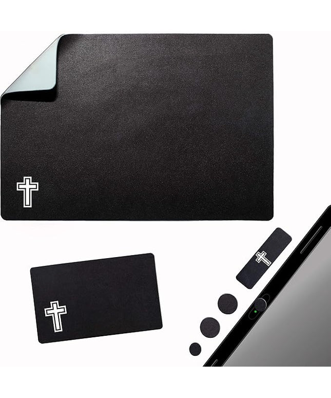 Mouse Pad Adhesive Bottom - Sticks to Any Surface - Portable - Webcam Covers and Screen Cleaner Included (Cross-Black)