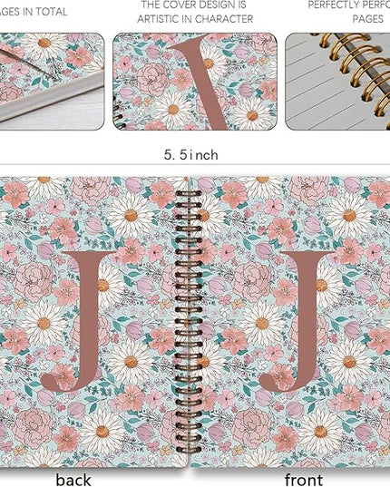 Vintage Floral Personalized Notebook, Initial Letter J Notebook Journal ,Vintage Flower Notebook for Work School Office Supplies,,Monogrammed Notebook for Women Teen Girl,Back to School Supplies 5.5 x 8.3
