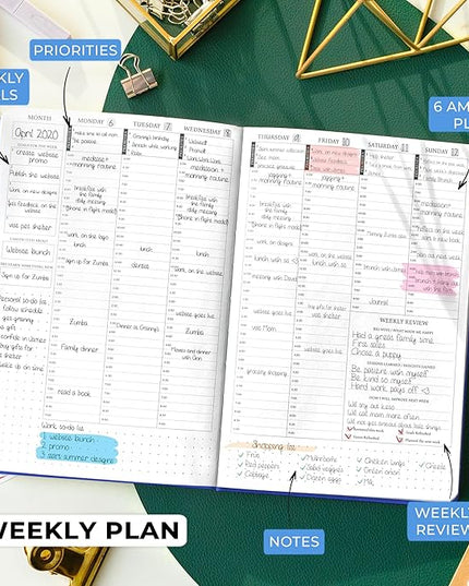 Legend Planner Hourly Schedule Edition – Deluxe Weekly & Daily Organizer with Time Slots. Time Management Appointment Book Journal for Work & Personal Life, Undated, A5 Hardcover – Blue Debossed