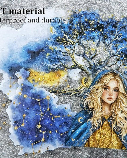 AuriicLeaf Fantasy Night Dream PET Stickers Set, 180Pcs Mystical Celestial Stickers for Journaling, Scrapbooking, DIY Crafts, Planners, and Collage Art