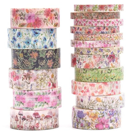 Songdao 18 Rolls Seasons Flowers Washi Tape Set Floral Arts Adhesive Tapes Blooming Garden Decorative Masking Tape Sets for Craft, Kids, Scrapbook, DIY, Gift Wrapping (Spring)