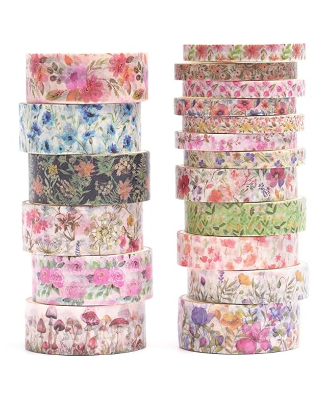 Songdao 18 Rolls Seasons Flowers Washi Tape Set Floral Arts Adhesive Tapes Blooming Garden Decorative Masking Tape Sets for Craft, Kids, Scrapbook, DIY, Gift Wrapping (Spring)