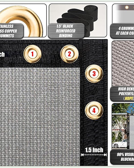 ColourTree Customized Size 6' Black and White Fence Screen Privacy Screen Heavy Duty Cable Zip Ties Included