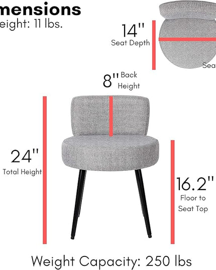 BIRDROCK HOME Linen Chair w/Back - Small Padded Footrest - Compact Round Ottoman Foot Stool - Living Room, Office, Dorm Chair - Upholstered Soft Seating - Black Metal Legs - Couch, Desk, Sofa - Grey