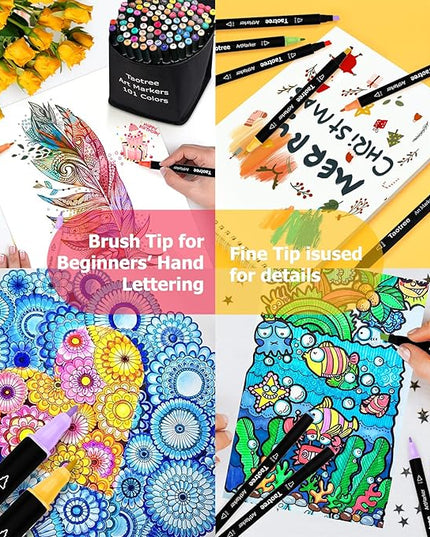 Taotree Alcohol Markers, 101 Colors Dual Tips Art Markers Pens Set, Chisel & Fine Sketch Pens, Art Supplies Kit for Artist Adult Coloring Books Colors, Painting, Drawing, Blending and Sketching