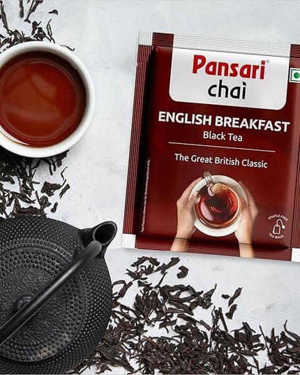 Pansari English Breakfast Tea – 100 Premium Tea Bags Classic Black Tea Blend With Darjeeling Rich Flavour & Medium Strength Perfect Morning Brew 50G Pack
