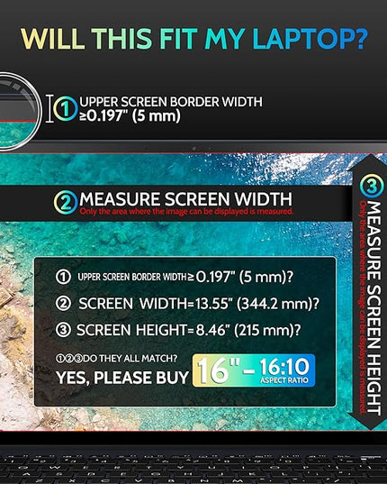 Peslv Magnetic Laptop Privacy Screen 16 inch for 16:10 Computer Monitor, 16" Removable Anti Glare Protector Blue Light Filter Shield Compatible with Lenovo Hp Dell Acer Asus Thinkpad Envy Xps