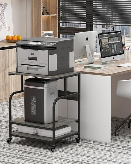 Large Printer Stand Table 23.6 x18.9 x 30 Inches with Height Adjustable Storage Shelf, 3 Tier Rolling Printer Cart with Wheels for Home Office, Gray