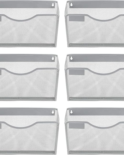 EasyPAG 6 Pack Wall File Organizer with Label Panel, Mesh Hanging File Folder Organizer for Letter/A4 Size Folders, Wall Mounted Vertical Mail Holder for Paperwork, Office, Home, School, Silver